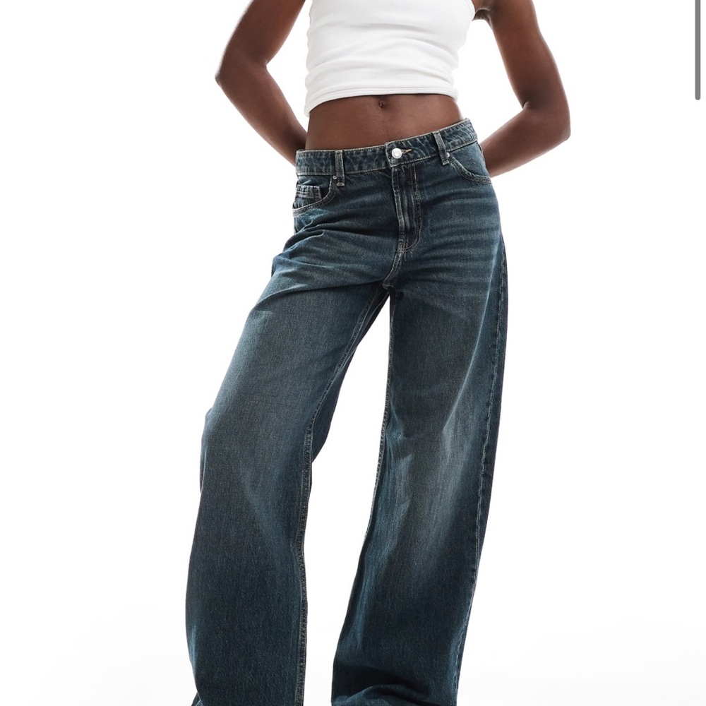 Bershka baggy wide leg jeans in dark wash blue